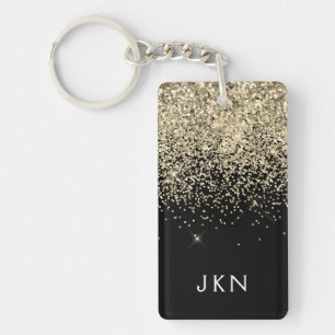 Gold Black Glitter Girly Monogram Initials Key Ring