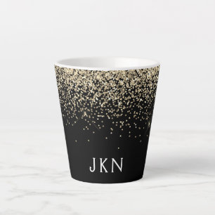 Gold Black Glitter Girly Monogram Initials Latte Mug