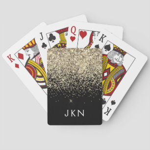 Gold Black Glitter Girly Monogram Initials Playing Cards