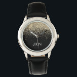 Gold Black Glitter Girly Monogram Initials Watch<br><div class="desc">Black and Gold Sparkle Glitter Monogram Name Watch. This makes the perfect sweet 16 birthday, wedding, bridal shower, anniversary, baby shower or bachelorette party gift for someone that loves glam luxury and chic styles.</div>