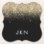 Gold Black Glitter Girly Name Initials Monogram Paper Coaster<br><div class="desc">Gold and Black Sparkle Glitter Monogram Name Paper Coasters. This makes the perfect graduation,  birthday,  wedding,  bridal shower,  anniversary,  baby shower or bachelorette party gift for someone that loves glam luxury and chic styles.</div>