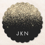 Gold Black Glitter Girly Name Initials Monogram Paper Coaster<br><div class="desc">Gold and Black Sparkle Glitter Monogram Name Paper Coasters. This makes the perfect graduation,  birthday,  wedding,  bridal shower,  anniversary,  baby shower or bachelorette party gift for someone that loves glam luxury and chic styles.</div>