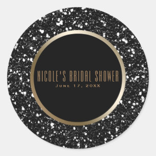 Gold & Black Glitter Glam Elegant Wedding Favour Classic Round Sticker