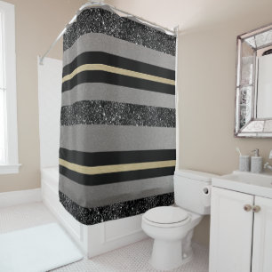Gold Black Glitter Glam Stripes #1 (Faux Glitter) Shower Curtain
