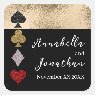 Gold & Black Glitter Las Vegas Casino Wedding Square Sticker