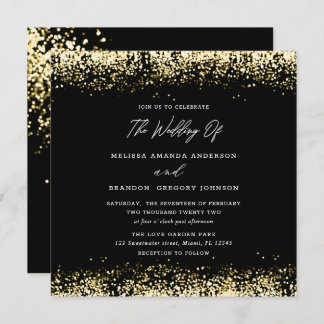 Gold Black Glitter Modern Wedding Invitation