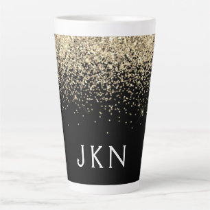 Gold Black Glitter Monogram Girly Initials Latte Mug