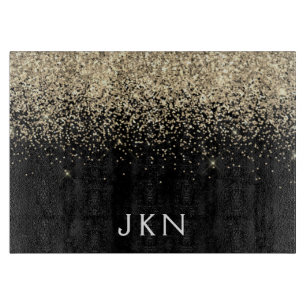 Gold Black Glitter Monogram Initials Monogram Cutting Board