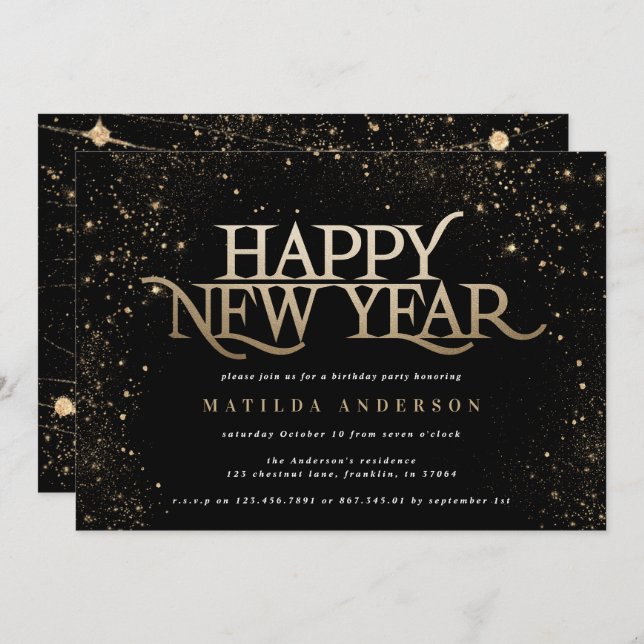 Gold black glitter new year party (Front/Back)