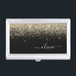 Gold Black Glitter Script Monogram Girly Name Business Card Holder<br><div class="desc">Black and Gold Sparkle Glitter Script Monogram Name Business Card Holder. This makes the perfect sweet 16 birthday,  wedding,  bridal shower,  anniversary,  baby shower or bachelorette party gift for someone that loves glam luxury and chic styles.</div>