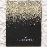 Gold Black Glitter Script Monogram Girly Name Fleece Blanket<br><div class="desc">Gold and Black Sparkle Glitter Script Monogram Name and Initial Fleece Blanket. This makes the perfect sweet 16 birthday,  wedding,  bridal shower,  anniversary,  baby shower or bachelorette party gift for someone that loves glam luxury and chic styles.</div>