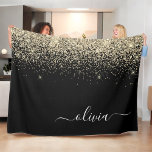Gold Black Glitter Script Monogram Girly Name Fleece Blanket<br><div class="desc">Black and Gold Sparkle Glitter Script Monogram Name and Initial Fleece Blanket. This makes the perfect sweet 16 birthday,  wedding,  bridal shower,  anniversary,  baby shower or bachelorette party gift for someone that loves glam luxury and chic styles.</div>