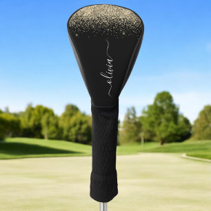 Gold Black Glitter Script Monogram Girly Name Golf Head Cover