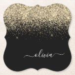 Gold Black Glitter Script Monogram Girly Name Paper Coaster<br><div class="desc">Black and Gold Sparkle Glitter Script Monogram Name Paper Coasters. This makes the perfect graduation,  birthday,  wedding,  bridal shower,  anniversary,  baby shower or bachelorette party gift for someone that loves glam luxury and chic styles.</div>