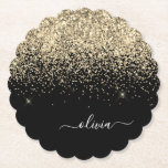 Gold Black Glitter Script Monogram Girly Name Paper Coaster<br><div class="desc">Black and Gold Sparkle Glitter Script Monogram Name Paper Coasters. This makes the perfect graduation,  birthday,  wedding,  bridal shower,  anniversary,  baby shower or bachelorette party gift for someone that loves glam luxury and chic styles.</div>