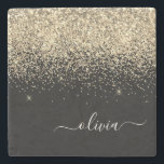 Gold Black Glitter Script Monogram Girly Name Stone Coaster<br><div class="desc">Black and Gold Sparkle Glitter Script Monogram Name Stone Tile. This makes the perfect graduation,  sweet 16 birthday,  wedding,  bridal shower,  anniversary,  baby shower or bachelorette party gift for someone that loves glam luxury and chic styles.</div>