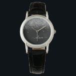 Gold Black Glitter Script Monogram Girly Name Watch<br><div class="desc">Black and Silver Sparkle Glitter Script Monogram Name Watch. This makes the perfect graduation,  birthday,  wedding,  bridal shower,  anniversary,  baby shower or bachelorette party gift for someone that loves glam luxury and chic styles.</div>