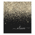 Gold Black Glitter Script Monogram Girly Name