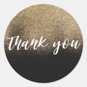 Gold Black Glitter Trendy Thank You Classic Round Sticker