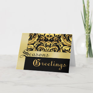 Gold & Black Gold Damask Christmas Holiday Card