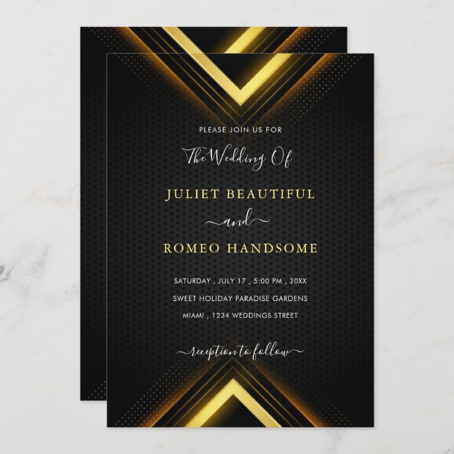 Gold Black Golden Modern Wedding Invitation (Front/Back)