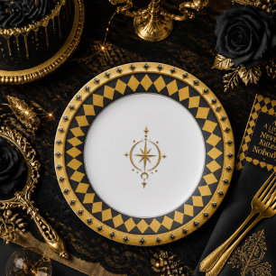 Gold Black Gothic Harlequin Halloween Paper Plate