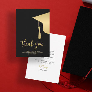 Gold black graduation cap simple script thank you card