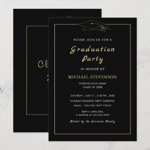 Gold Black Graduation Party Invitation Personalise