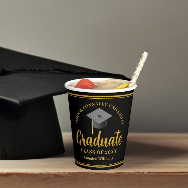 Gold Black Graduation Party Personalised Formal Paper Cups (Creator Uploaded)