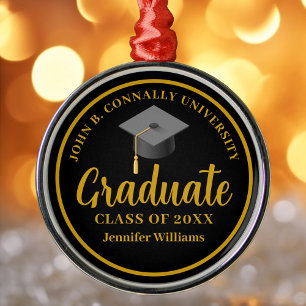 Gold Black Graduation Personalised 2025 Christmas Metal Tree Decoration