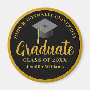 Gold Black Graduation Personalised 2025 Graduate Magnet