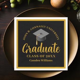 Gold Black Graduation Personalised Formal Party Napkin