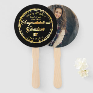Gold Black Graduation Photo Class of 2019 Hand Fan