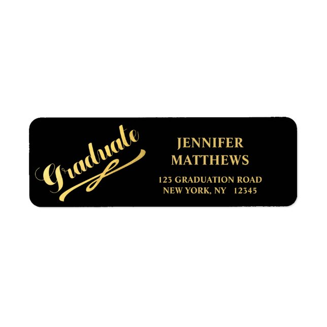 Gold Black Graduation Return Address Label (Front)