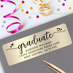 Gold Black Graduation Script Hearts Modern Address