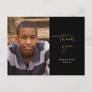 Gold & Black Graduation Thank You with Photo Postcard