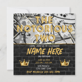 Gold Black Graffiti Crown Notorious TWO Birthday Invitation