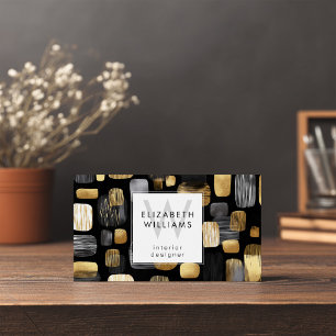 Gold Black Gray Monogram Modern Business Cards