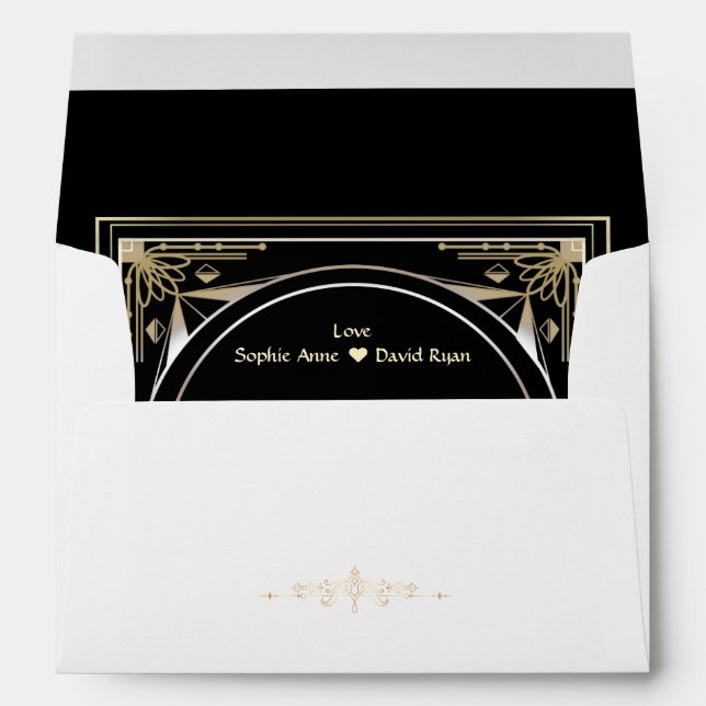 Gold Black Great Gatsby Wedding Return Address  Envelope (Back (Bottom))