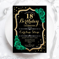 Gold Black Green Roses Elegant 18th Birthday