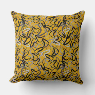 Gold, Black & Grey Boomerang Pattern Retro Cushion