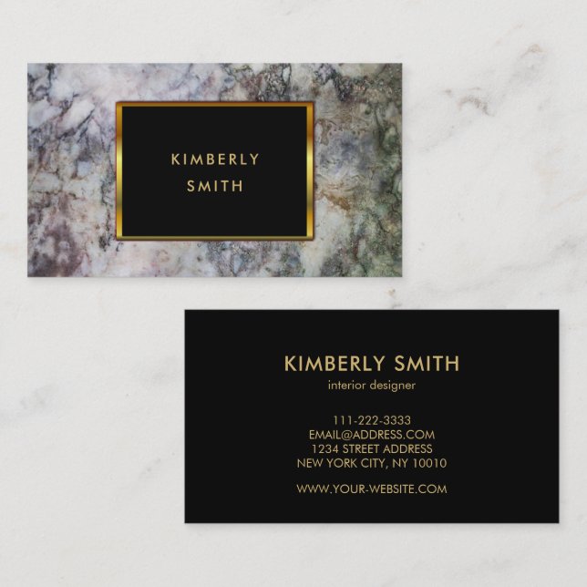 Gold black grey marble pattern business cards (Front/Back)