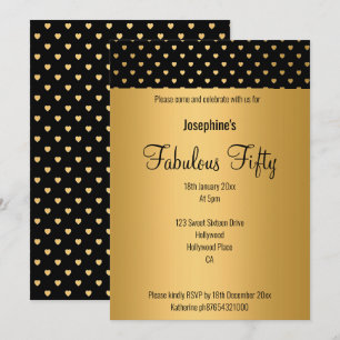 GOLD BLACK HEART PATTERN CUSTOM BIRTHDAY 2 INVITATION