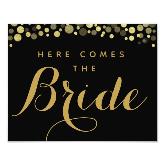 Gold & Black here comes the bride wedding sign (Front)