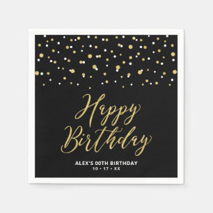 Gold Black Hexagon Confetti Custom Happy Birthday  Napkin