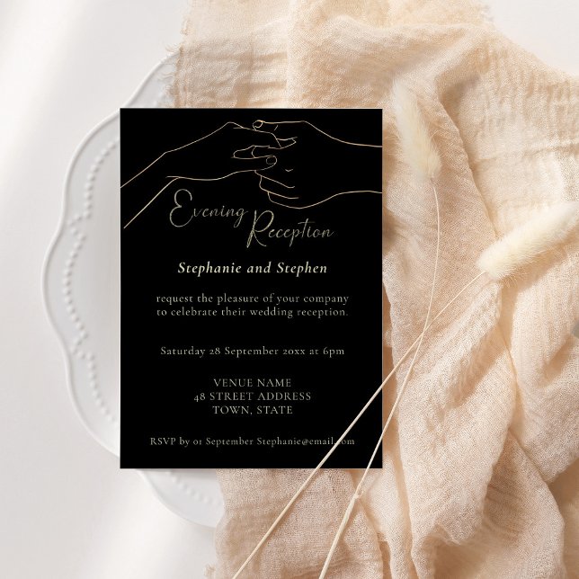Gold Black Holding Hands Wedding Reception Invitation (Creator Uploaded)