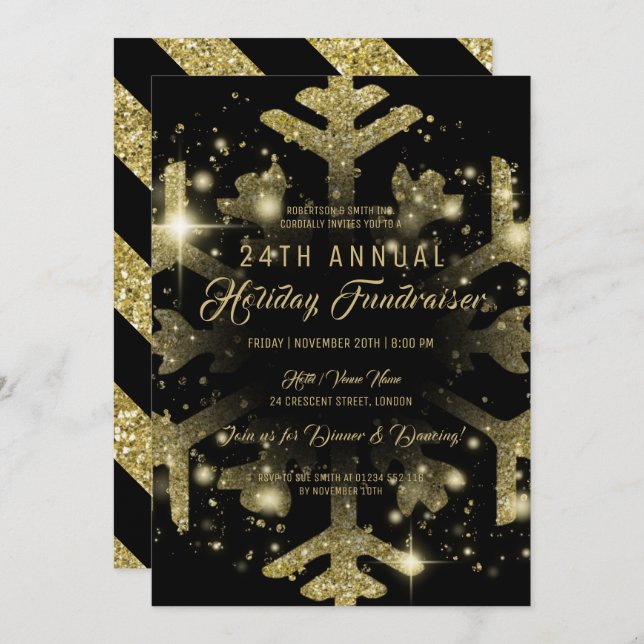 Gold & Black Holiday Corporate Fundraiser Gala Invitation (Front/Back)