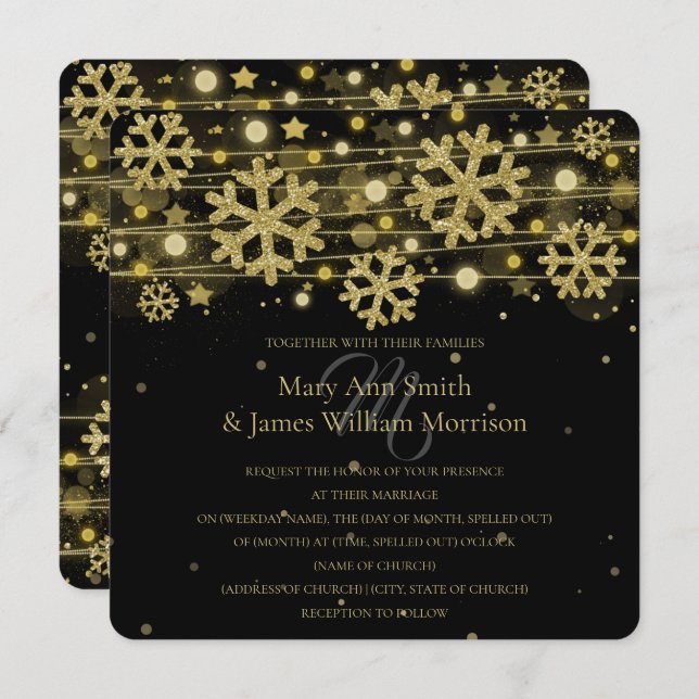 Gold & Black Holiday Wedding Save The Date Invitation (Front/Back)