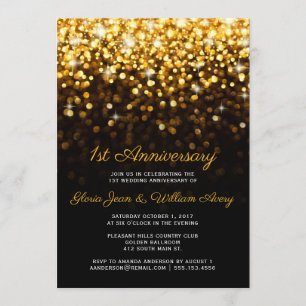 Gold Black Hollywood Glam 1st Wedding Anniversary Invitation