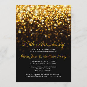 Gold Black Hollywood Glam 25th Wedding Anniversary Invitation